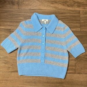 COS Baby Blue  grey striped Alpaca & Wool Blend Short-Sleeved Cardigan size S